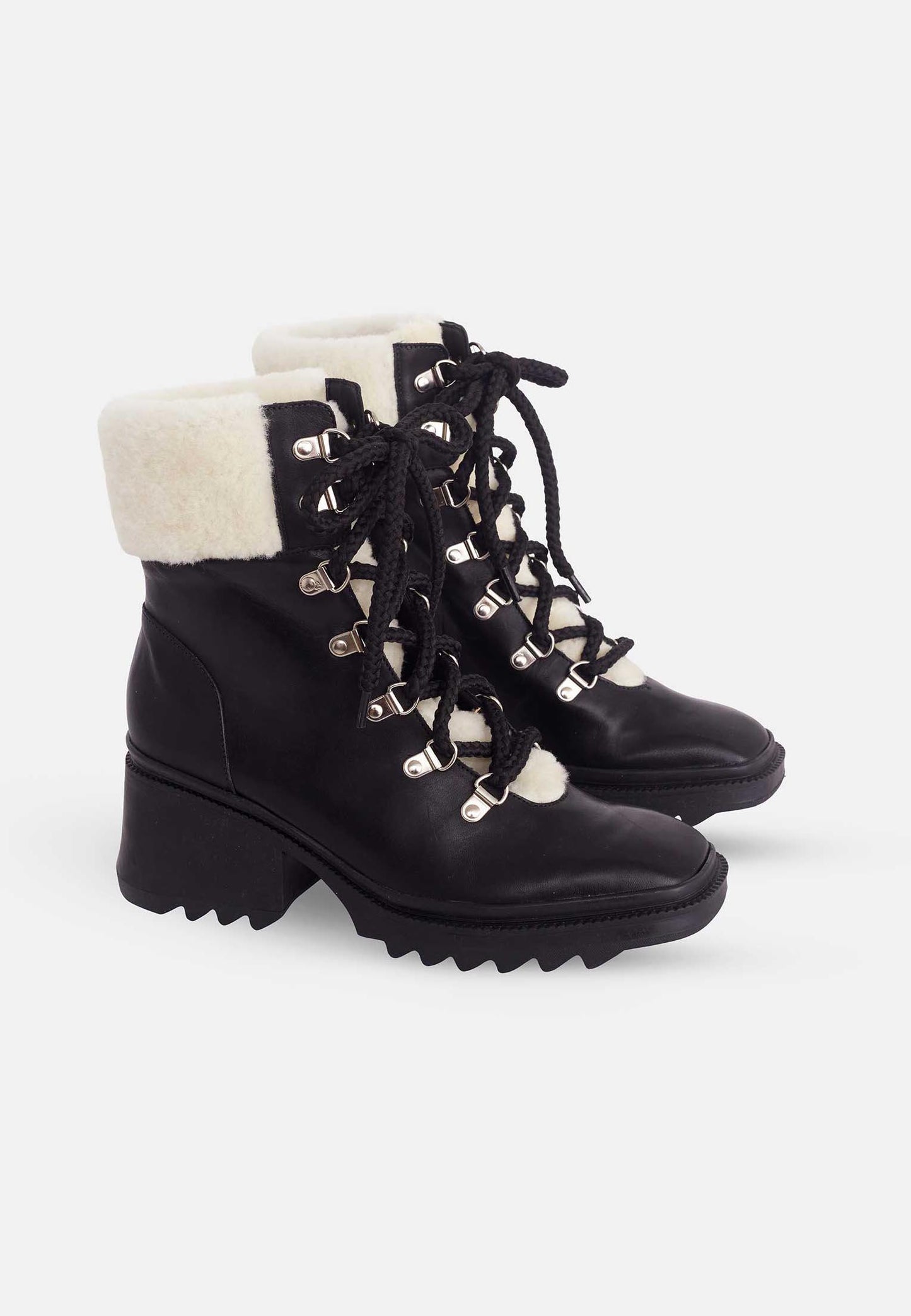 fachgo | Black Calf Leather Cassia Combat Boots – 7.8cm Heel