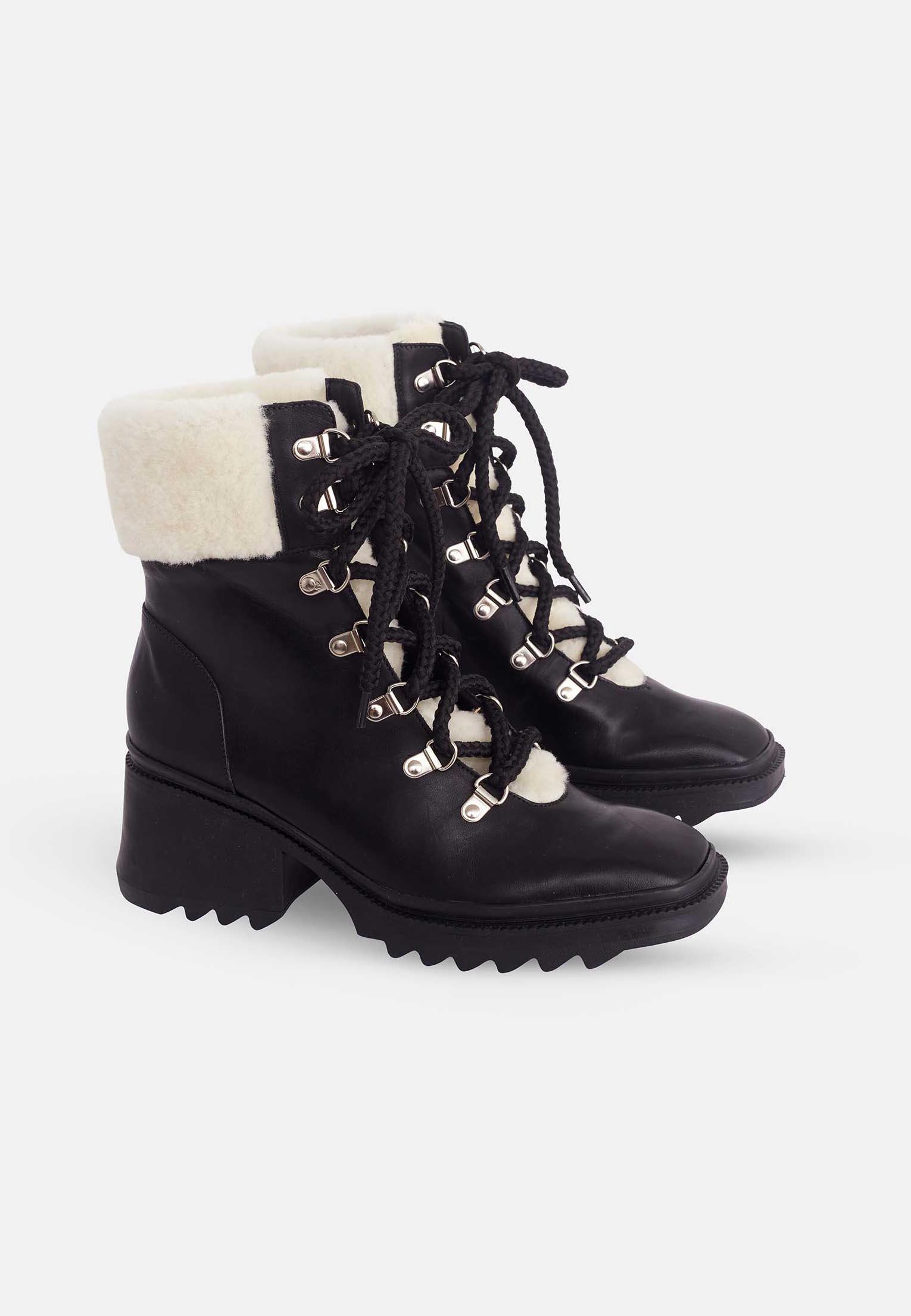 fachgo | Black Calf Leather Cassia Combat Boots – 7.8cm Heel