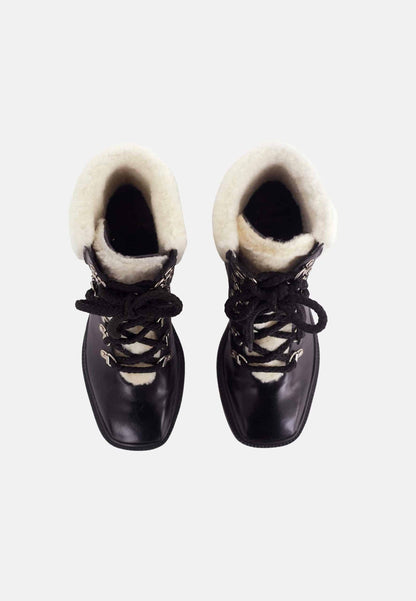 fachgo | Black Calf Leather Cassia Combat Boots – 7.8cm Heel
