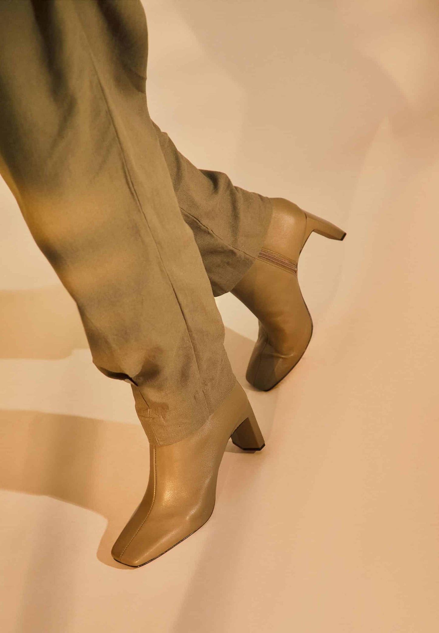 fachgo | Green Goat Leather Senna Boots – 7.6 cm Block Heel