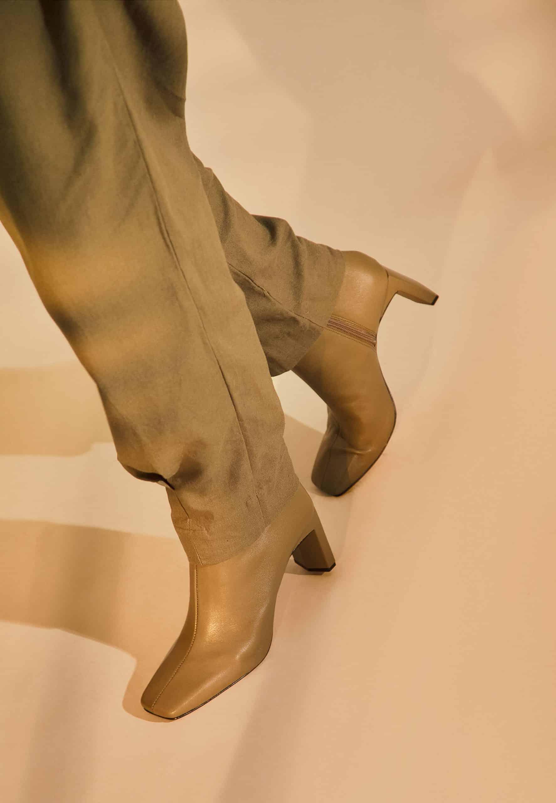 fachgo | Green Goat Leather Senna Boots – 7.6 cm Block Heel