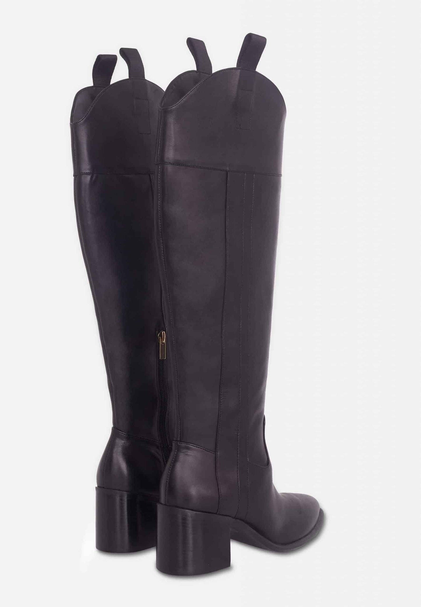 fachgo | Brown Calf Leather Knee-High Boots – Women’s Block Heel Riding Boots