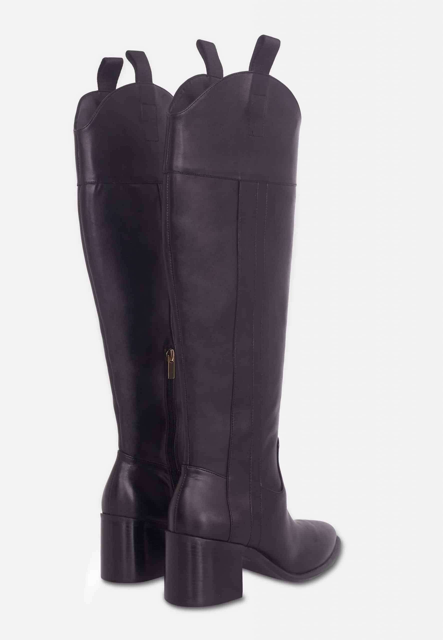 fachgo | Brown Calf Leather Knee-High Boots – Women’s Block Heel Riding Boots