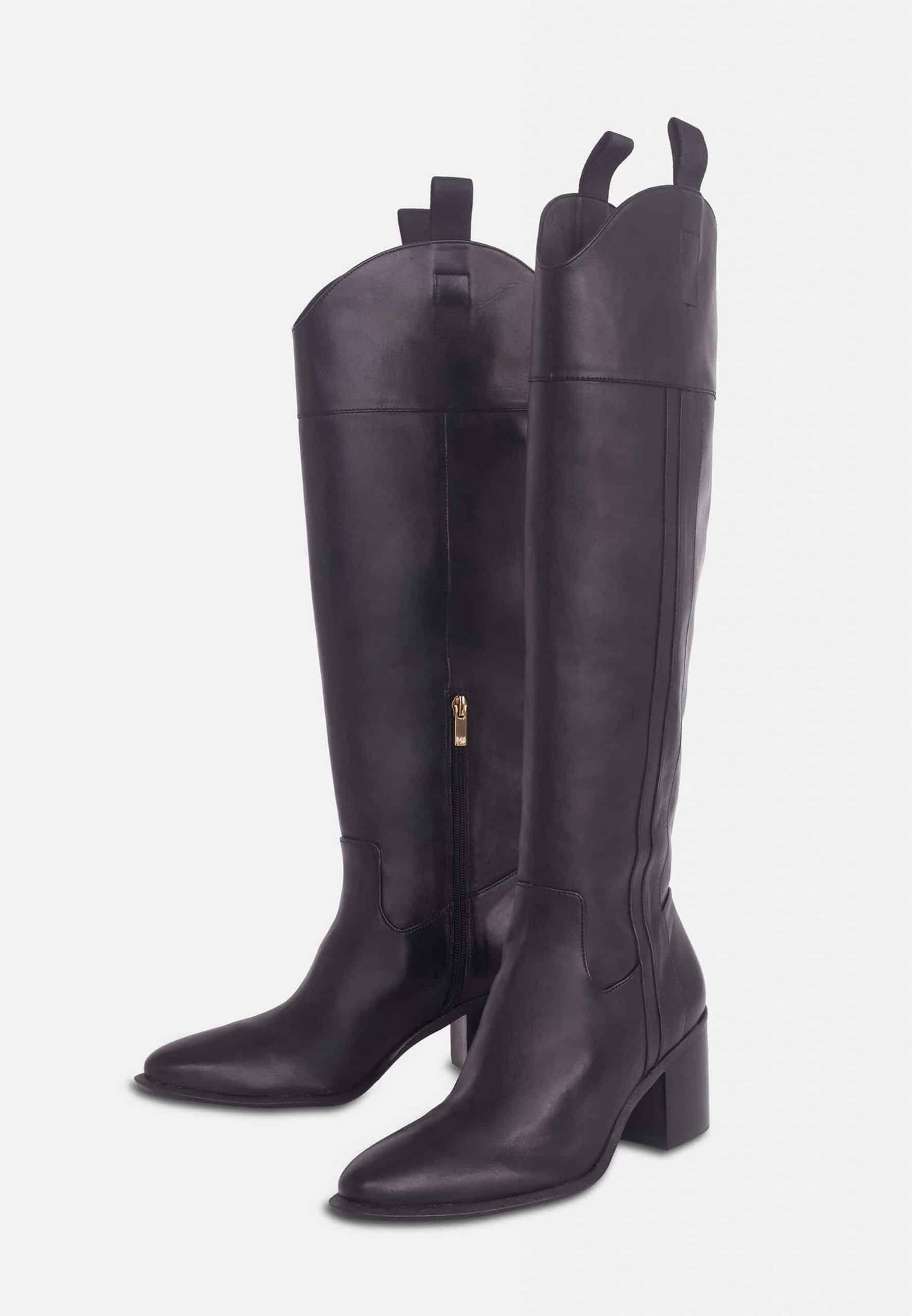fachgo | Brown Calf Leather Knee-High Boots – Women’s Block Heel Riding Boots