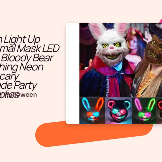 Halloween Light Up Horror Animal Mask LED Luminous Bloody Bear Mask Flashing Neon Cosplay Scary Masquerade Party Mask Supplies by@Outfy
