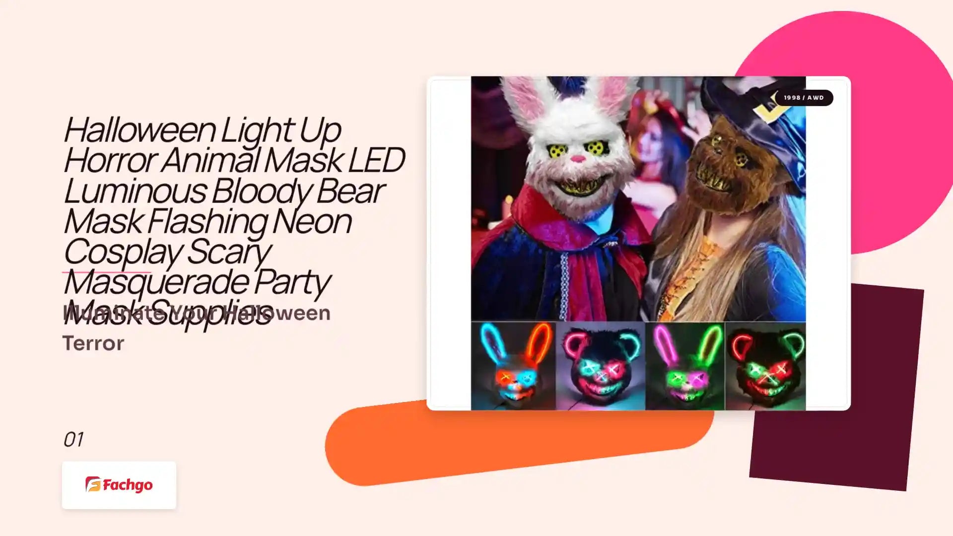Halloween Light Up Horror Animal Mask LED Luminous Bloody Bear Mask Flashing Neon Cosplay Scary Masquerade Party Mask Supplies by@Outfy