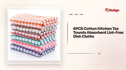 6PCS Cotton Kitchen Tea Towels Absorbent Lint-Free Dish Cloths by@Outfy