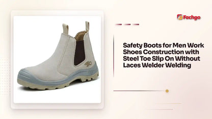 Safety Boots for Men Work Shoes Construction with Steel Toe Slip On Without Laces Welder Welding by@Outfy