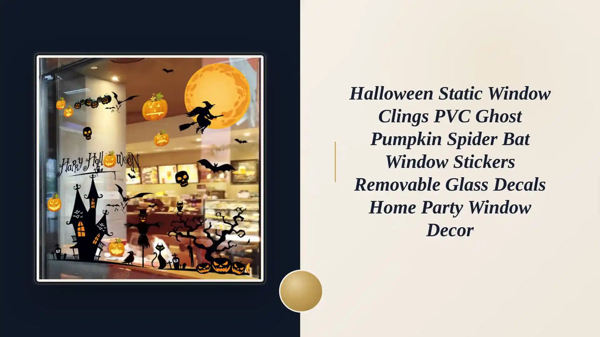 Halloween Static Window Clings PVC Ghost Pumpkin Spider Bat Window Stickers Removable Glass Decals Home Party Window Decor by@Outfy