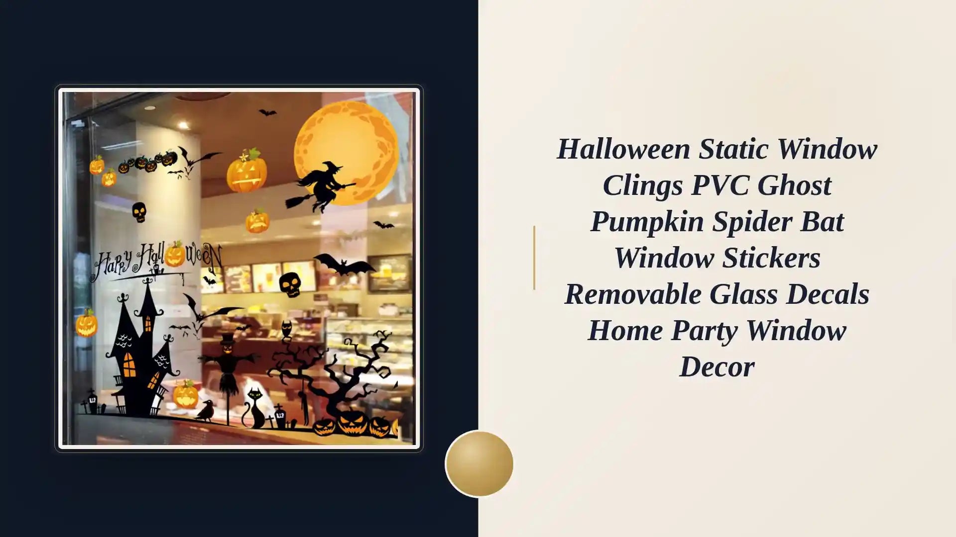 Halloween Static Window Clings PVC Ghost Pumpkin Spider Bat Window Stickers Removable Glass Decals Home Party Window Decor by@Outfy