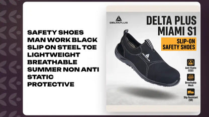 Safety Shoes Man Work Black Slip On Steel Toe Lightweight Breathable Summer Non Anti Static Protective by@Outfy