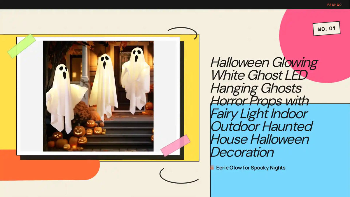 Halloween Glowing White Ghost LED Hanging Ghosts Horror Props with Fairy Light Indoor Outdoor Haunted House Halloween Decoration by@Outfy