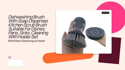 Dishwashing Brush With Soap Dispenser, Kitchen Scrub Brush Suitable For Dishes, Pans, Sinks, Cleaning With Holder Set by@Outfy