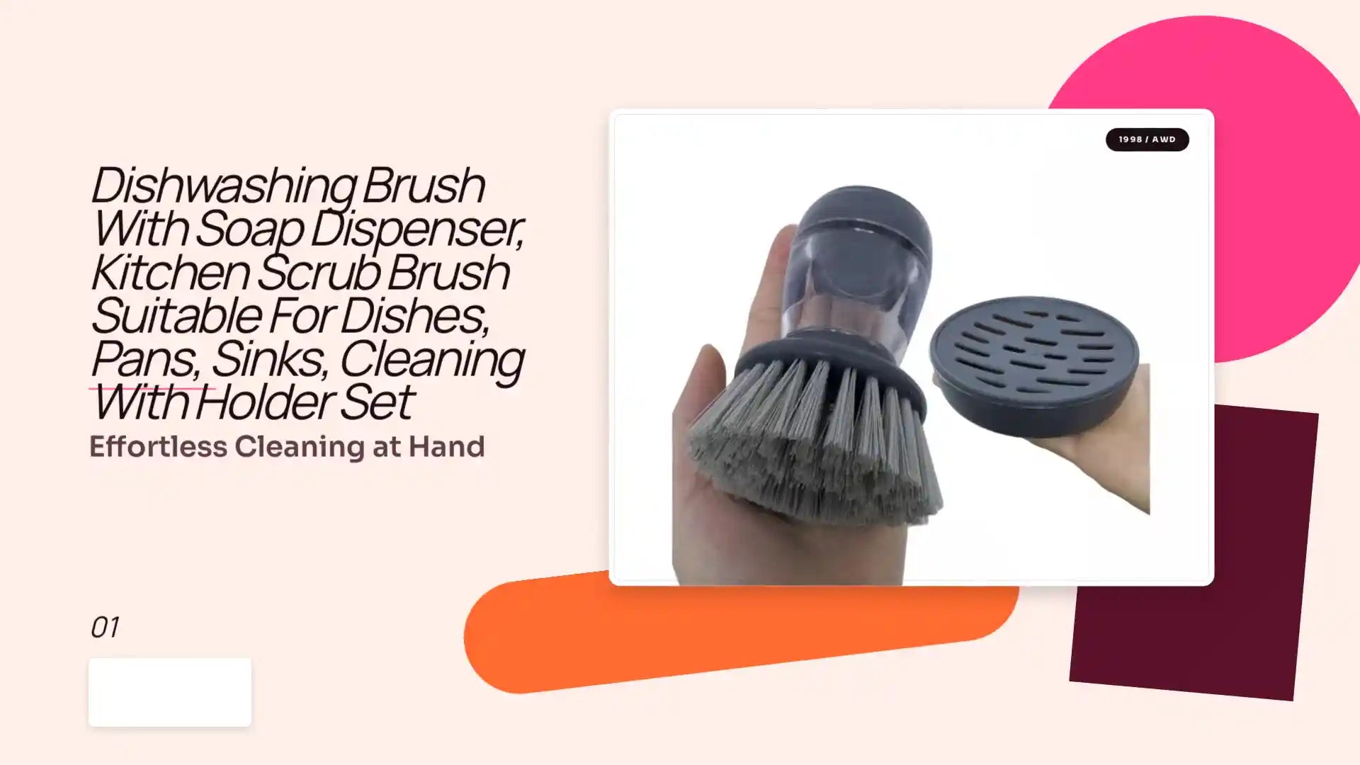 Dishwashing Brush With Soap Dispenser, Kitchen Scrub Brush Suitable For Dishes, Pans, Sinks, Cleaning With Holder Set by@Outfy