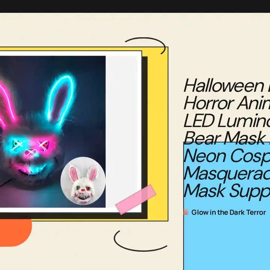 Halloween Light Up Horror Animal Mask LED Luminous Bloody Bear Mask Flashing Neon Cosplay Scary Masquerade Party Mask Supplies by@Outfy