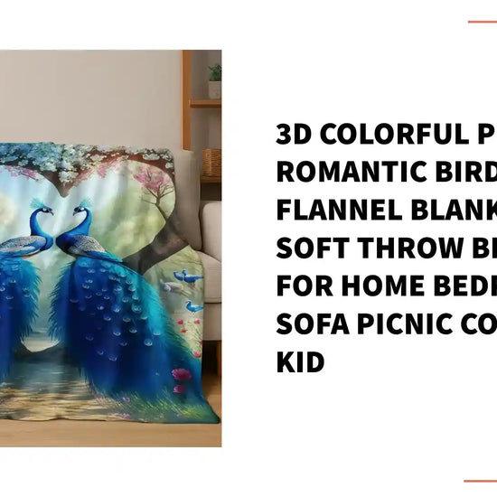 3D Colorful Peacock Romantic Birds Dream Flannel Blanket,Cozy Soft Throw Blanket for Home Bedroom Bed Sofa Picnic Cover Gift Kid by@Outfy
