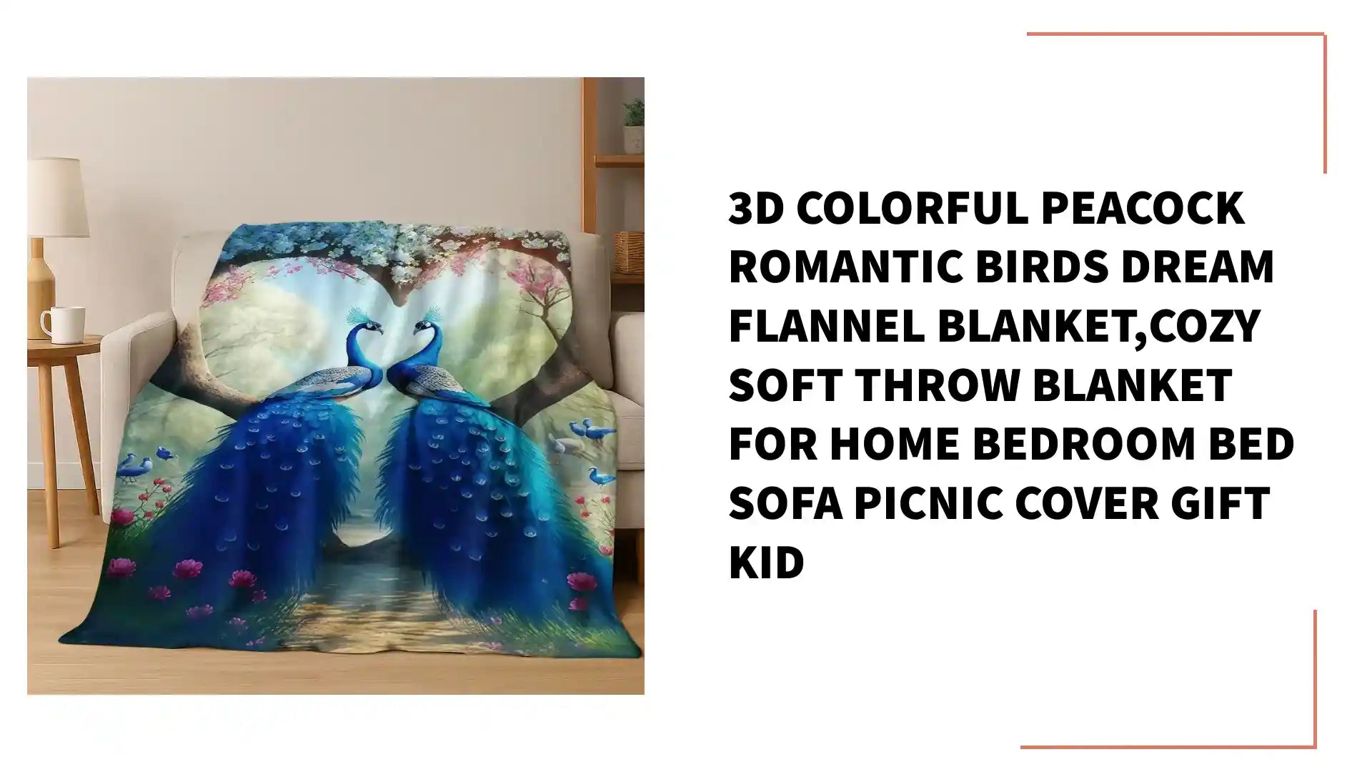 3D Colorful Peacock Romantic Birds Dream Flannel Blanket,Cozy Soft Throw Blanket for Home Bedroom Bed Sofa Picnic Cover Gift Kid by@Outfy