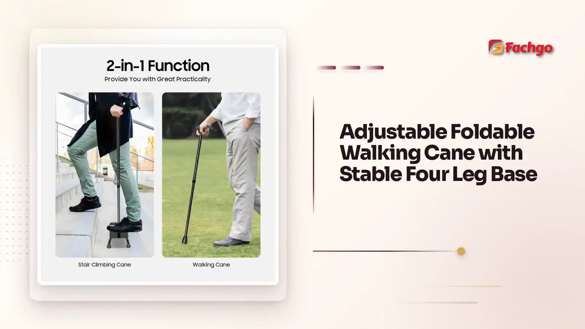 Adjustable Foldable Walking Cane with Stable Four Leg Base by@Outfy