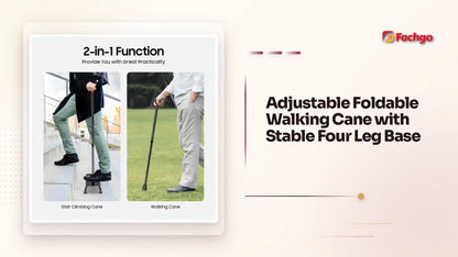 Adjustable Foldable Walking Cane with Stable Four Leg Base by@Outfy