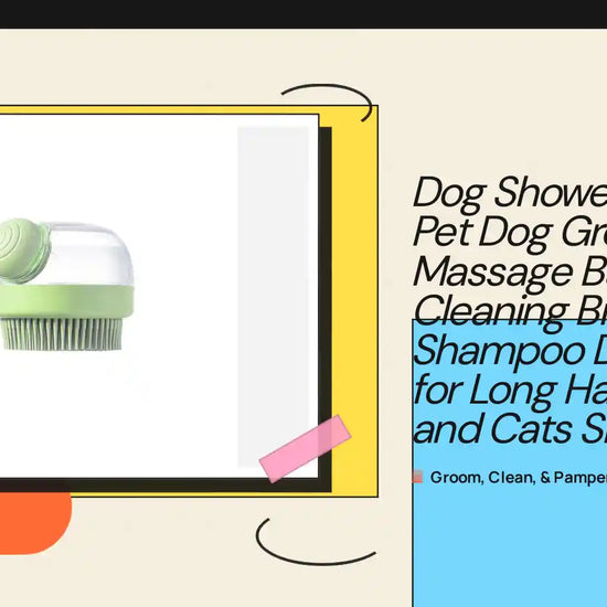 Dog Shower Brush Pet Dog Grooming Massage Bath Cleaning Brush with Shampoo Dispenser for Long Hair Dogs and Cats Shower by@Outfy