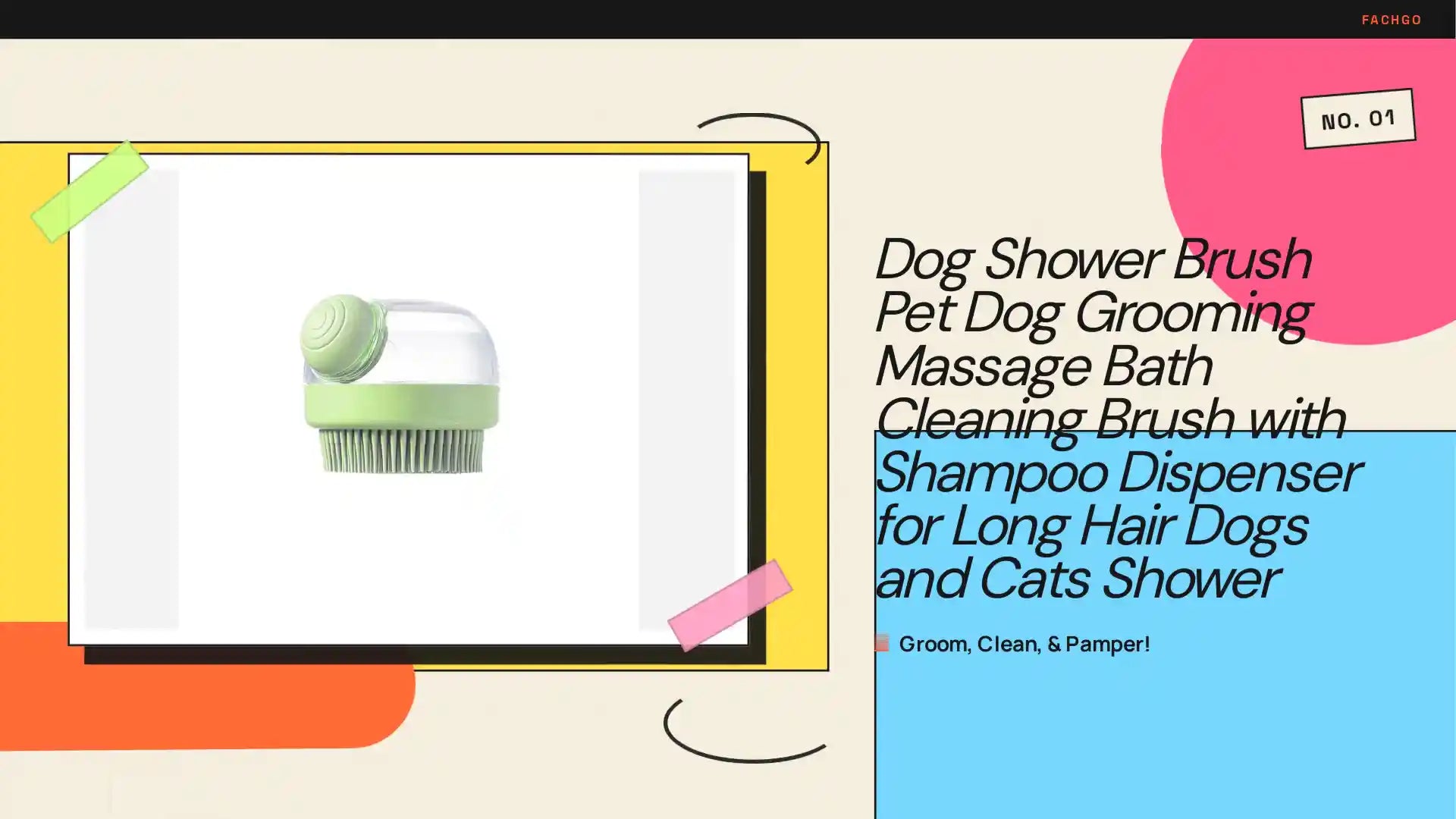 Dog Shower Brush Pet Dog Grooming Massage Bath Cleaning Brush with Shampoo Dispenser for Long Hair Dogs and Cats Shower by@Outfy