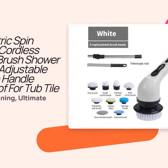 9 in 1 Electric Spin Scrubber Cordless Cleaning Brush Shower Scrubber Adjustable Extension Handle Waterproof For Tub Tile Floor by@Outfy