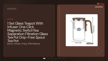 1 Set Glass Teapot With Infuser One Click Magnetic SwitchTea Separation Filtration Glass Tea Pot Drip-Free Spout Tea Pot by@Outfy