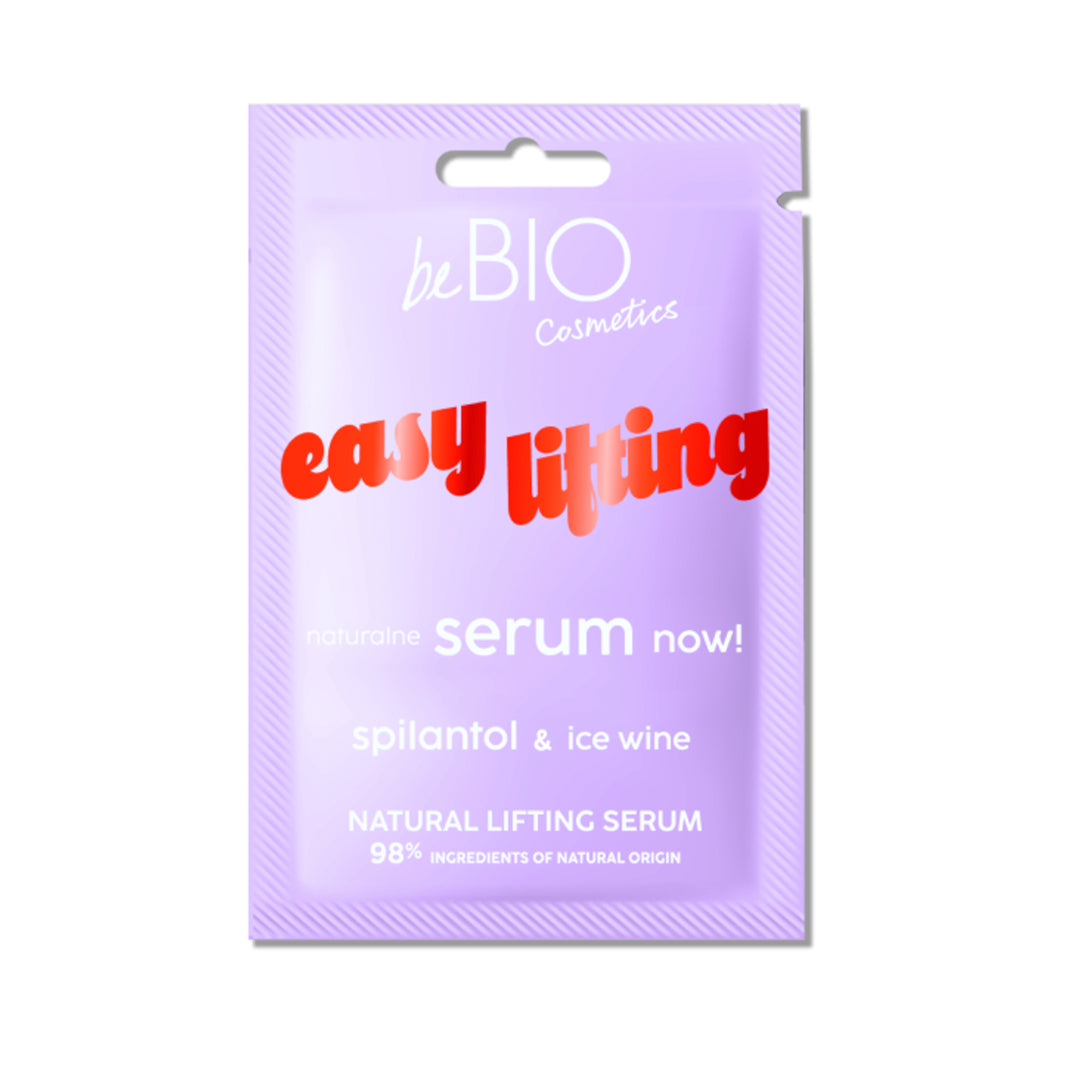 Easy lifting lifting serum 8ml BeBIO Cosmetics packaging featuring Spilantol and Ice Wine for natural lifting.