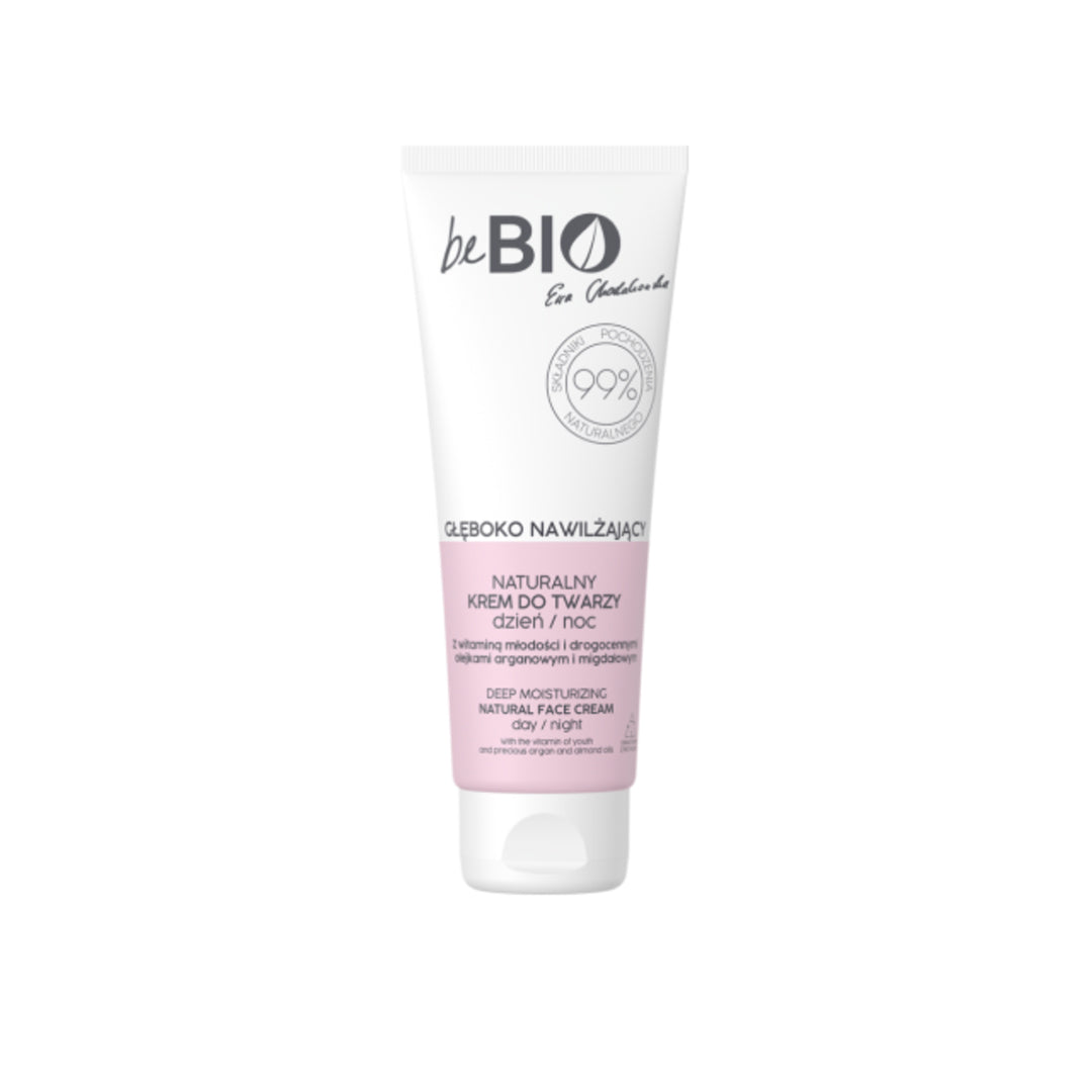Natural deeply moisturizing face cream day/night 75 ml BeBIO Cosmetics displayed in a white tube.