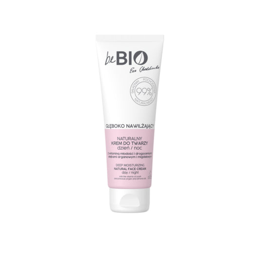 Natural deeply moisturizing face cream day/night 75 ml BeBIO Cosmetics displayed in a white tube.