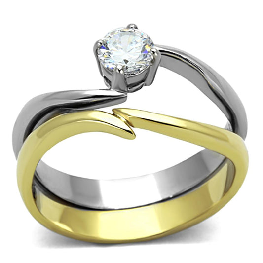 fachgo | TK1092 - Two-Tone IP Gold (Ion Plating) Stainless Steel Ring with AAA
