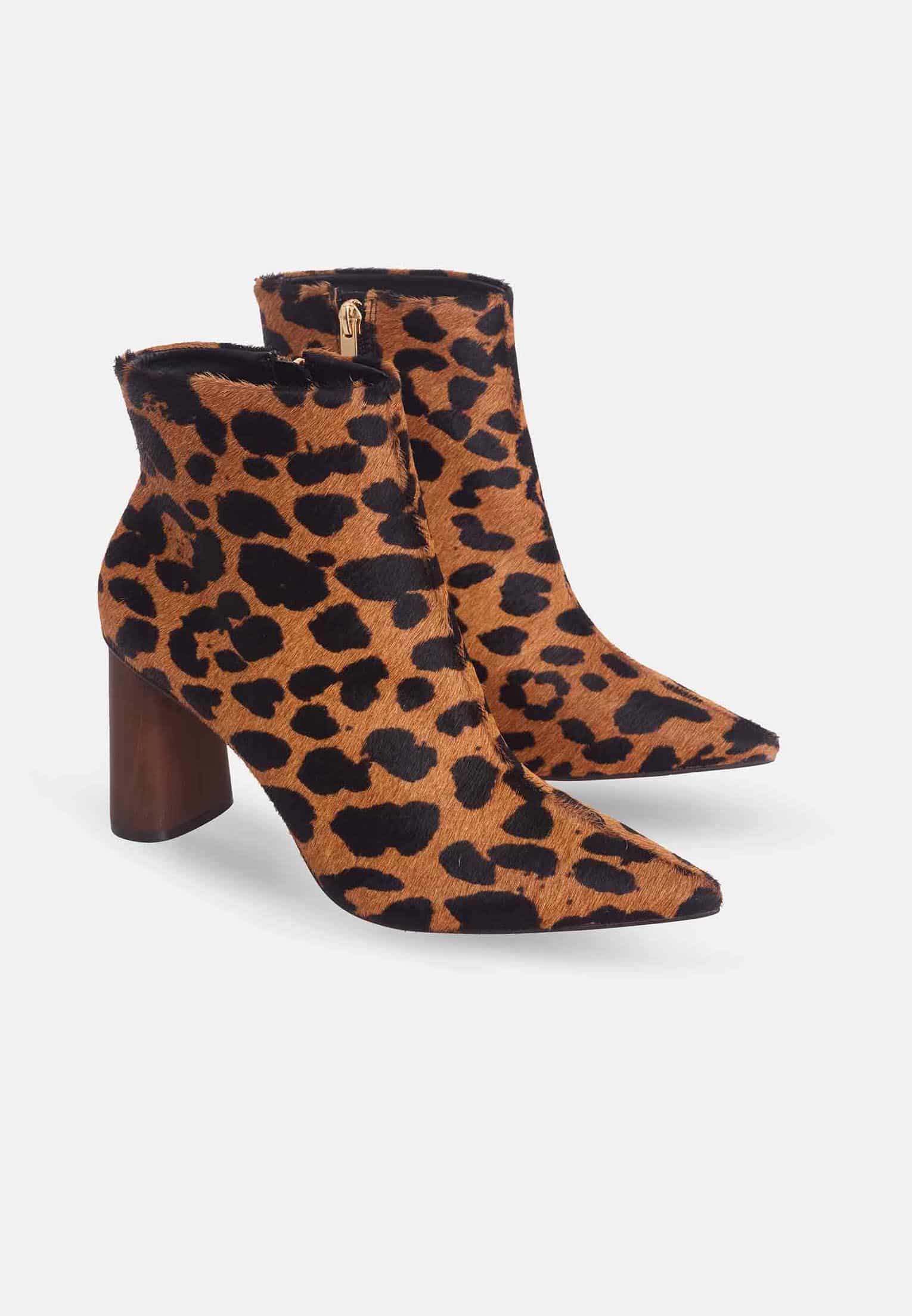 fachgo | Brown Animal Print Boots Sapucaia – 8.4cm Block Heel Ankle Boots
