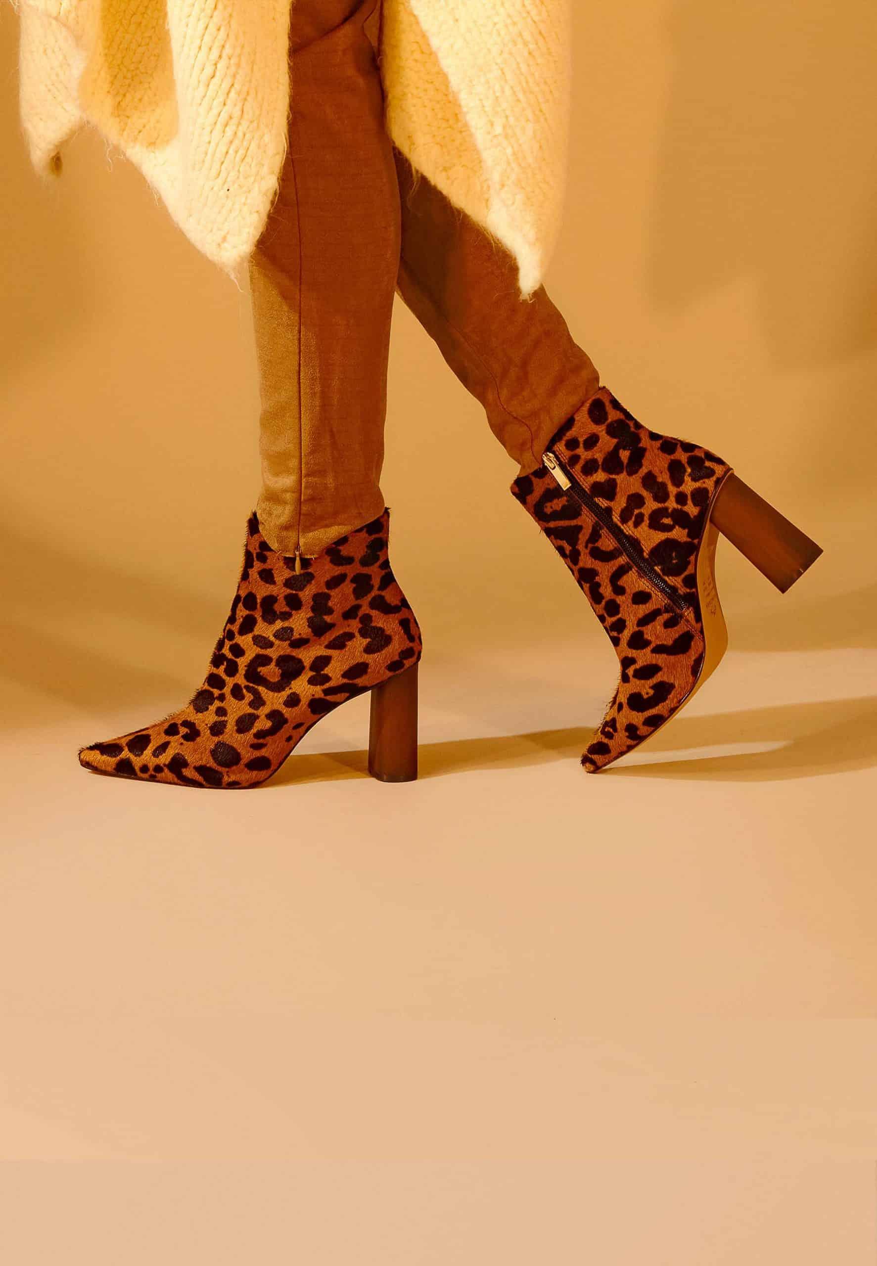 fachgo | Brown Animal Print Boots Sapucaia – 8.4cm Block Heel Ankle Boots