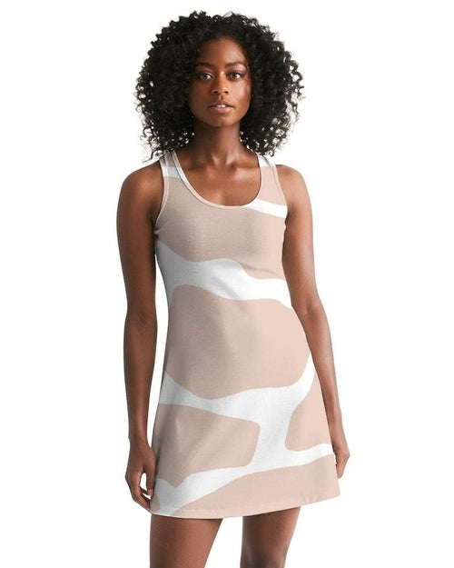 fachgo | Womens Dress - Peach and White Harmony Style Racerback Dress