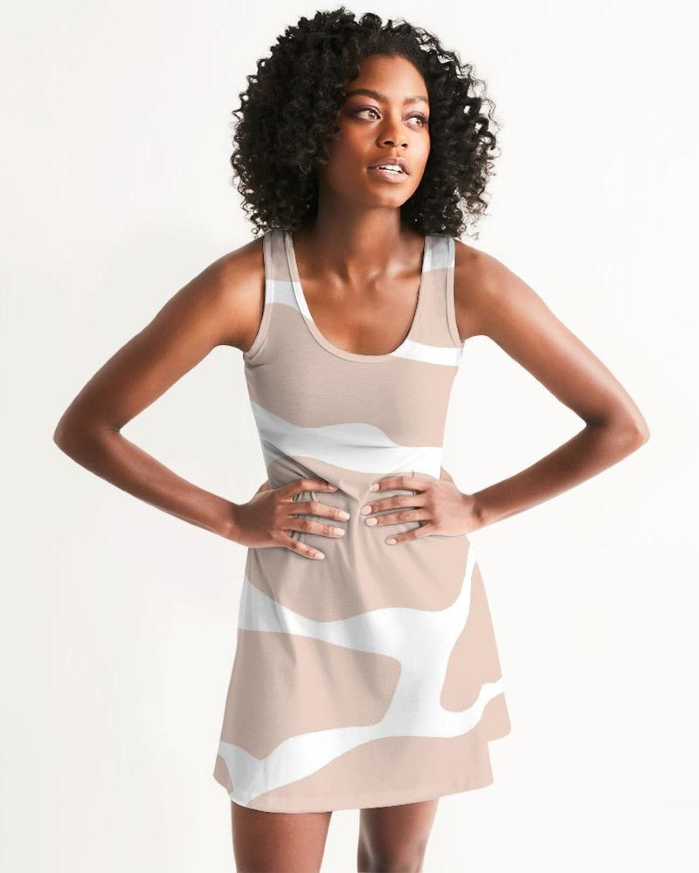 fachgo | Womens Dress - Peach and White Harmony Style Racerback Dress