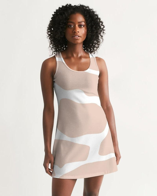 fachgo | Womens Dress - Peach and White Harmony Style Racerback Dress