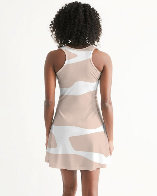 fachgo | Womens Dress - Peach and White Harmony Style Racerback Dress