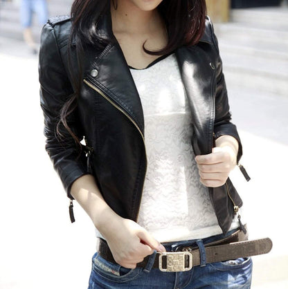 fachgo | Womens Cropped Vegan Leather Jacket